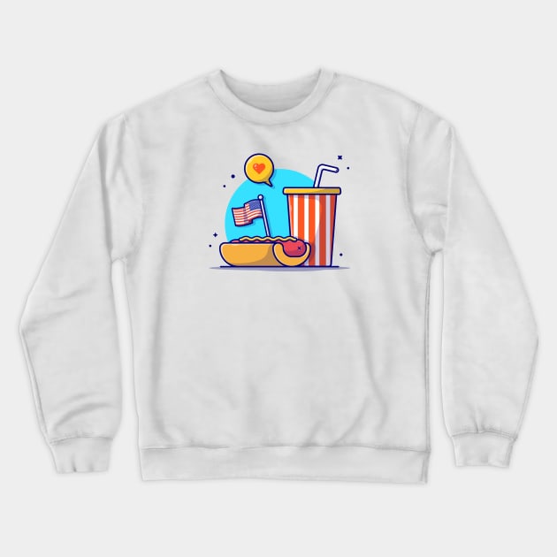 Tasty Hotdog with USA Independence Day Flag, Soda and Speech Bubble Cartoon Vector Icon Illustration Crewneck Sweatshirt by Catalyst Labs